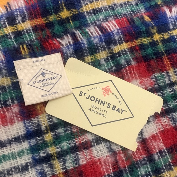 St Johns Bay Ivory Stewart Plaid Soft Wrap Shawl Hap Women's 76" x 28" NWT - Picture 6 of 8